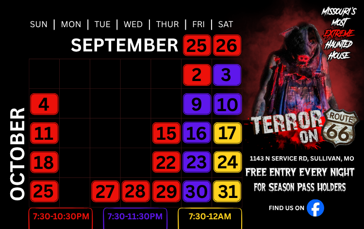 Terror On Route 66 2026 Schedule
